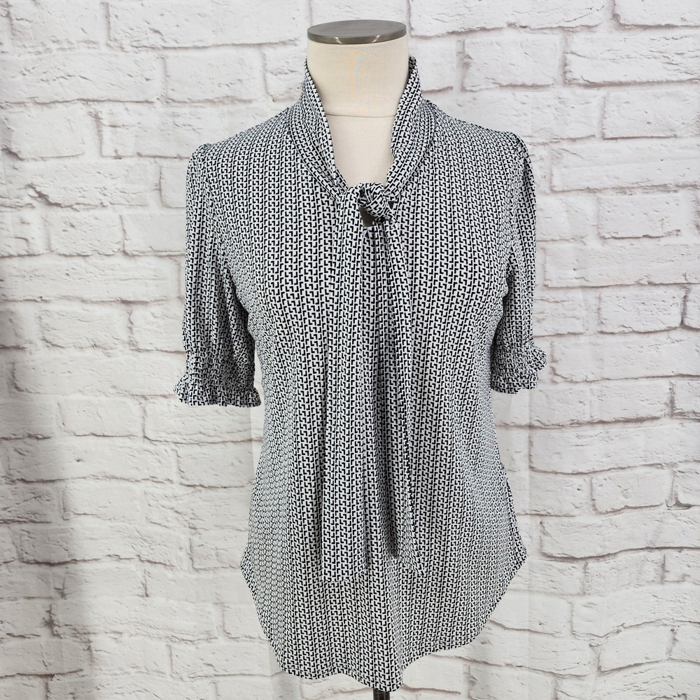 Adrianna Papell Career Top Neck‎ Tie Puff Sleeve Professional Twee 2010s Small